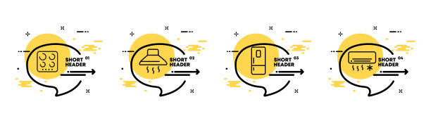 家用电器设置图标。炉子，抽油烟机，冰箱，空调。技术的概念。信息图表时间轴与图标和4个步骤。矢量线图标的业务和广告图片下载