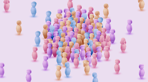 一大群人在白色背景上排成一个圆圈的形状。人民群众的概念。图片下载