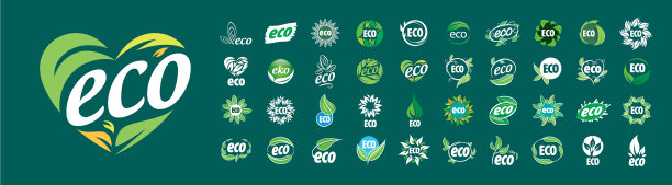 一套绿色背景的生态标志图片下载