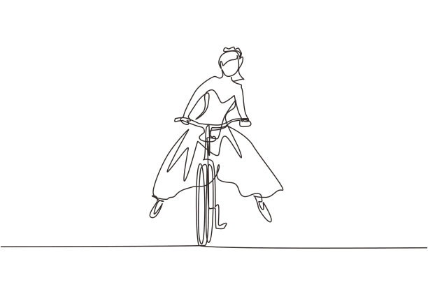 单线连续绘出幸福的年轻女子图片下载