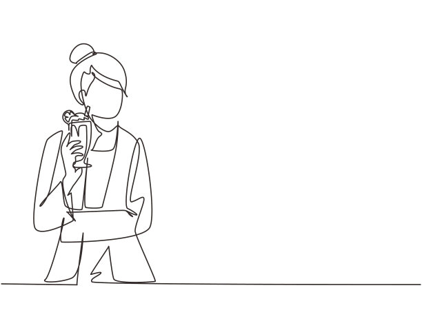 单线连续画年轻女子图片下载