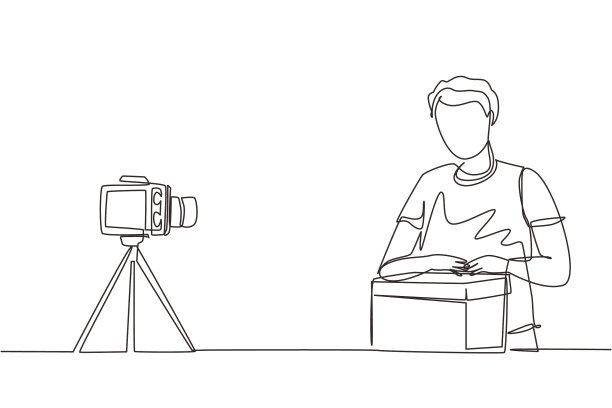 单连续线绘制雄vlogger开箱图片下载