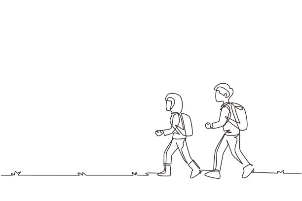 连续一行画小男孩和小女孩图片下载