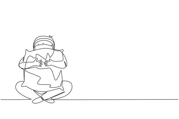 单线连续画小男孩抱图片下载