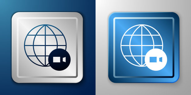 白色视频聊天会议图标隔离在蓝色图片下载