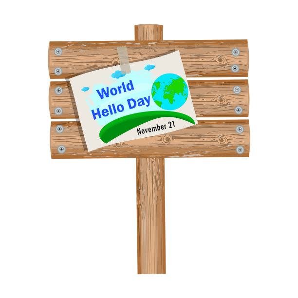 木制招牌与世界hello日海报图片下载