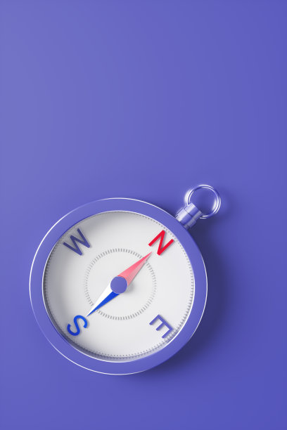 紫色背景上罗盘的特写。3 d渲染图图片下载