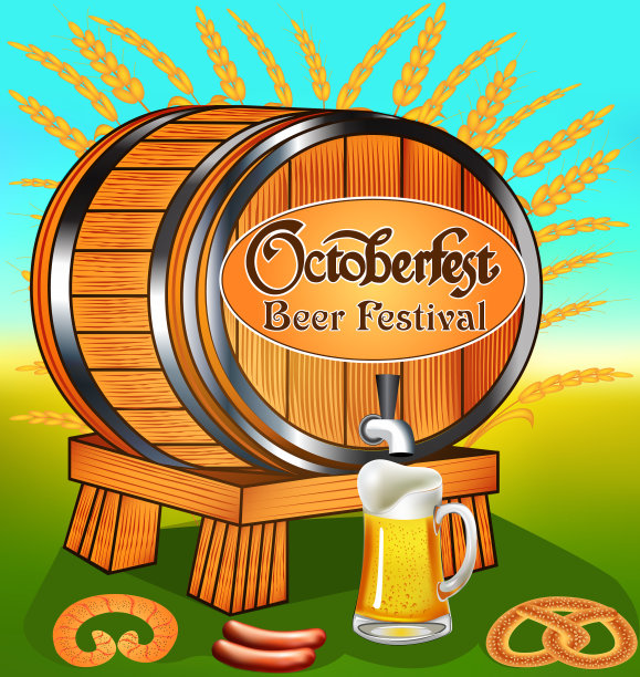 啤酒节节日海报与桶和马克杯图片下载