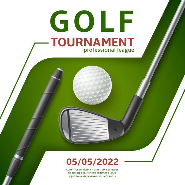 高尔夫比赛海报逼真的球和俱乐部图片下载
