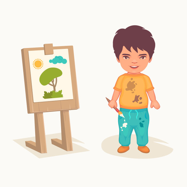 可爱的艺术家男孩儿童绘画图片下载
