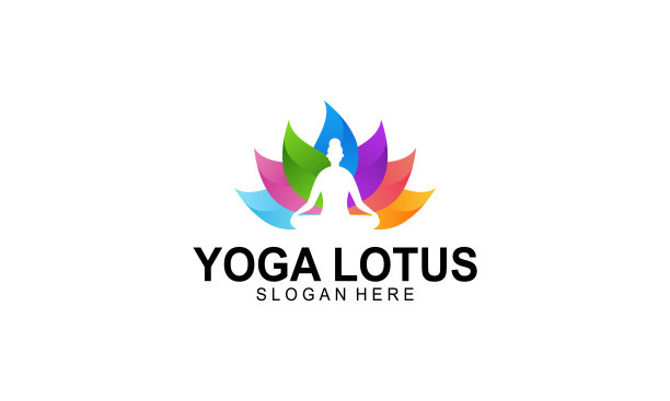 彩色的叶子标志与瑜伽剪影图片下载