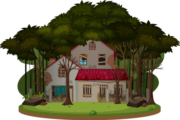 树林里一间阴森的老房子图片下载