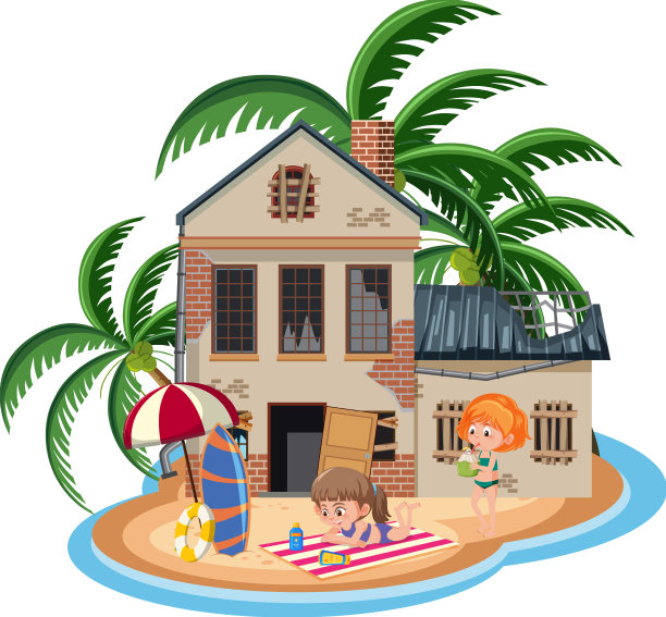 夏日女孩在老海滩别墅度假图片下载