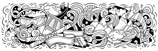 滑雪胜地手绘卡通涂鸦图片下载