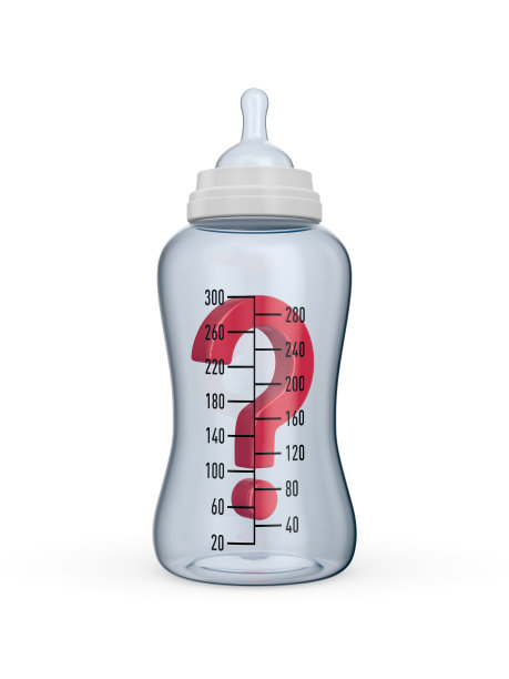 婴儿奶瓶，白色背景上有问题。孤立的3 d演示图片下载