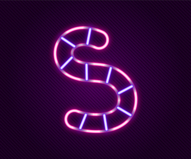 发光的霓虹灯线蠕虫图标孤立在黑色图片下载