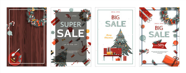 一套扁平的横幅大圣诞销售图片下载