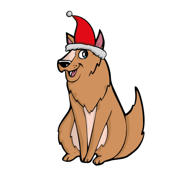 圣诞狗戴着圣诞老人的水彩画帽子图片下载