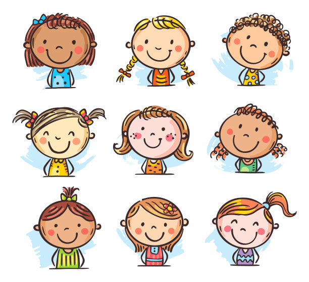 插画涂鸦可爱的女孩肖像设置图片下载