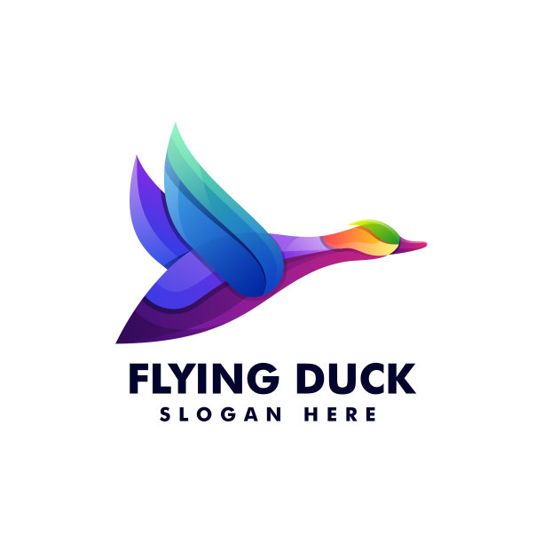 矢量插图飞鸭渐变彩色风格。图片下载