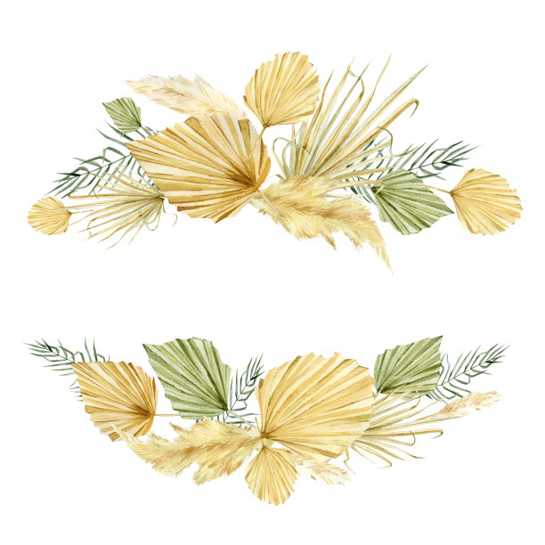 波西米亚热带花边，有干燥的棕榈叶。波西米亚植物框架请柬婚礼卡，新娘送礼会，婴儿送礼会。图片下载