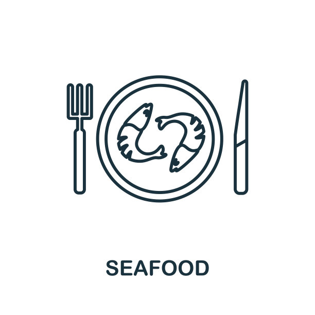 海鲜图标。简单的线条元素海鲜符号的模板，网页设计和信息图图片下载
