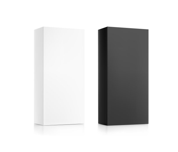 现实的白色和黑色纸板箱模型。透视图。图片下载