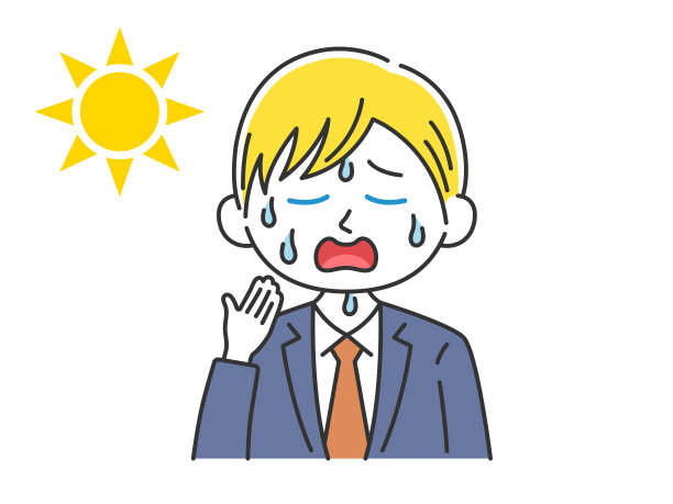 一个在高温下流汗的白人商人的插图。图片下载
