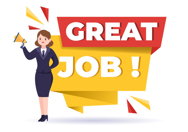 快乐员工感激日卡通插图，以感谢或认可他们的员工与伟大的工作或奖杯在扁平的风格图片下载