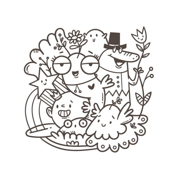 彩色书抗压力与有趣的生物。涂鸦打印的幻想人物。行艺术海报。图片下载