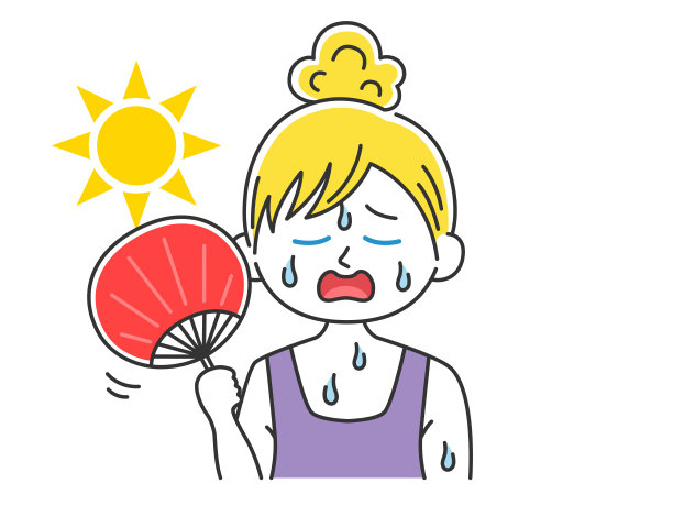 一个白人女人用扇子扇风的插图。图片下载