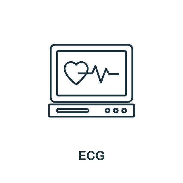 心电图图标。线条元素来自医疗设备收集。线性心电图标标志的网页设计，信息图和更多。图片下载