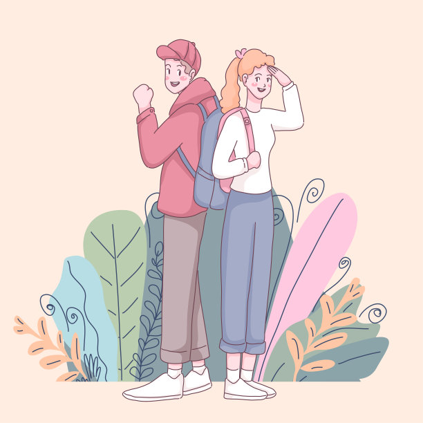 快乐的游客带着背包冒险旅行图片下载