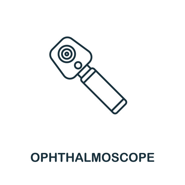 检眼镜图标。线条元素来自医疗设备收集。线性检眼镜图标标志的网页设计，信息图形和更多。图片下载