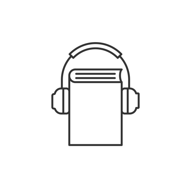 有声读物黑色轮廓图标。书和耳机符号。矢量插图，平面设计图片下载