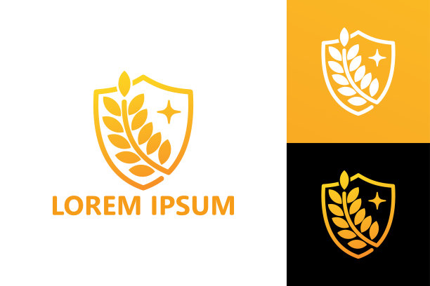 小麦盾牌标志模板设计向量图片下载