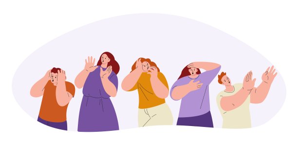 沮丧的恐慌字符。害怕的人成群结队，惊慌失措的感觉。可怕的吓人的，扁平的男人女人尖叫和焦虑。情绪暴躁的人图片下载