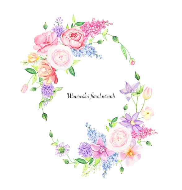 花圈与夏天的花朵，水彩插图图片下载