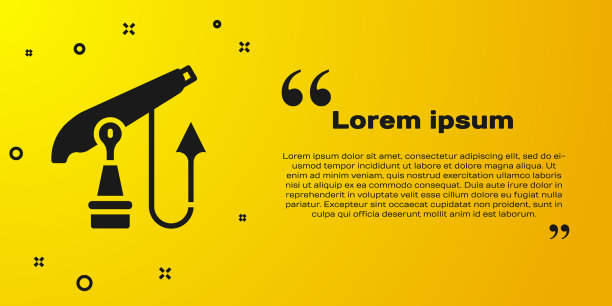 黑色鱼叉图标孤立在黄色上图片下载