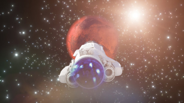 宇宙飞船火箭飞行在太空火星3d渲染图片下载