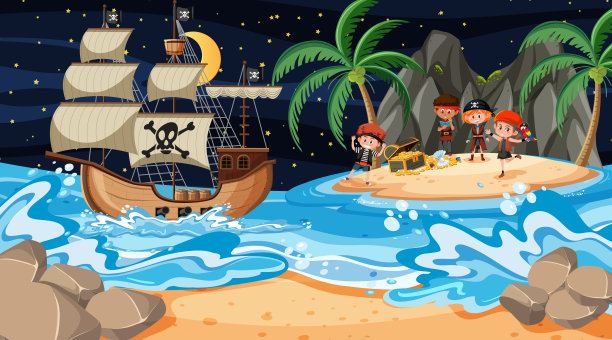 金银岛的夜晚与海盗的孩子图片下载