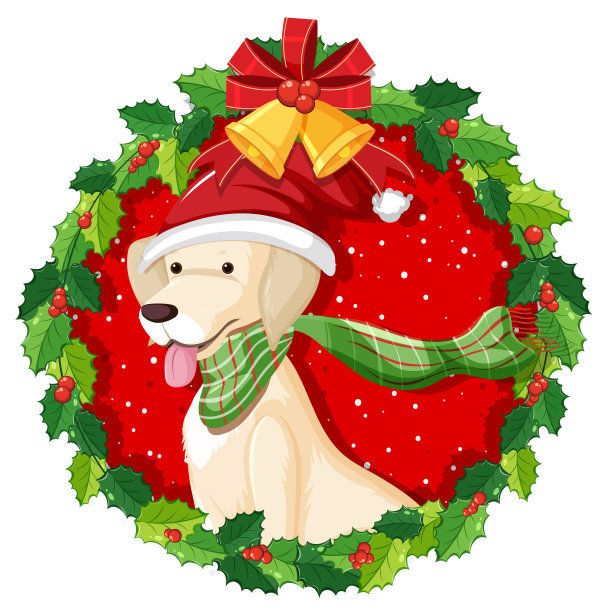 卡通斗牛犬在圣诞花环孤立图片下载