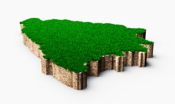 波斯尼亚和黑塞哥维那地图土壤土地地质剖面与绿色草地和岩石地面纹理3d插图图片下载