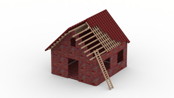 白色背景的房子。隔离。象征着房屋屋顶的建造和修缮及改进理念。出售房地产，拯救贷款市场。3 d渲染。三维演示图片下载