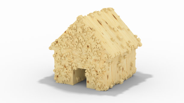 白色背景上孤立的木屋横截面。三维渲染图片下载