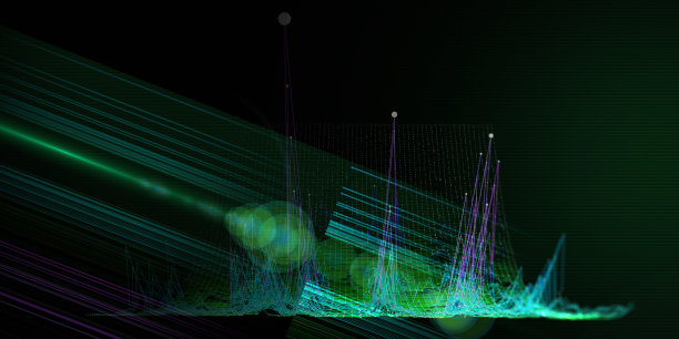 抽象的背景与3d网格和颜色线在黑暗。大数据。技术的概念。大数据分析可视化展示。旗帜为商业、科技数据分析代表。图片下载