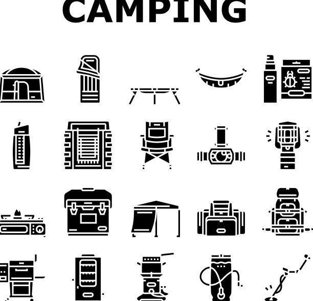 露营设备和配件图标集图片下载