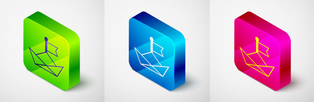 等距折叠纸船图标孤立在灰色图片下载