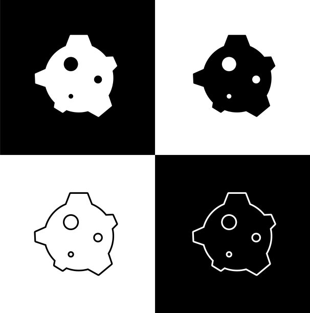设置小行星图标孤立在黑色和白色图片下载