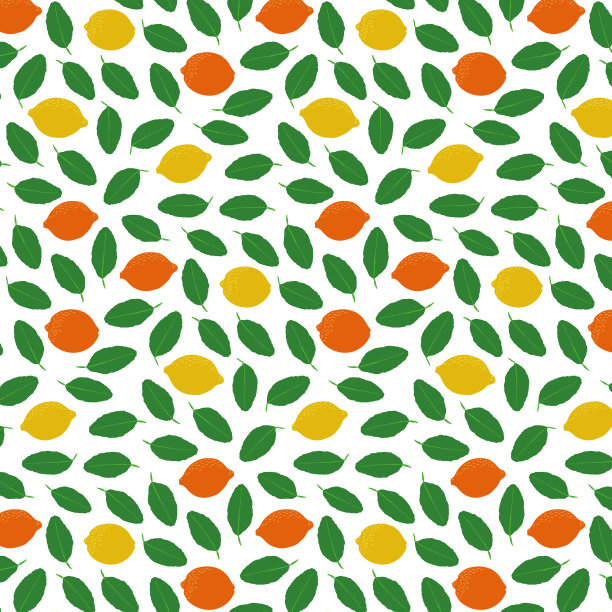装饰背景部分采用柑橘植物，图案无缝衔接。图片下载